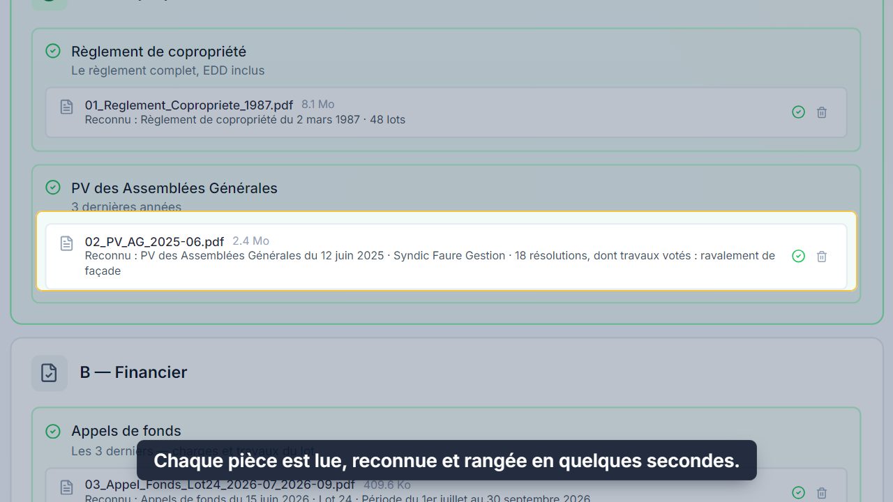 Aperçu de la démonstration : chaque document déposé est reconnu et rangé